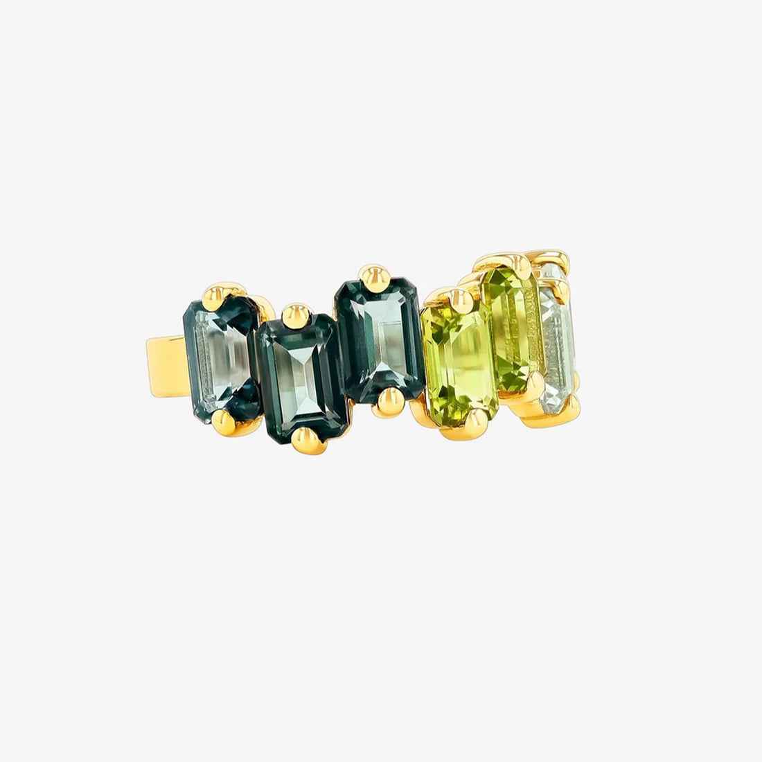 Ceylon Emerald-Cut Green Ombre Gemstone 18K Yellow Gold Half Band Ring