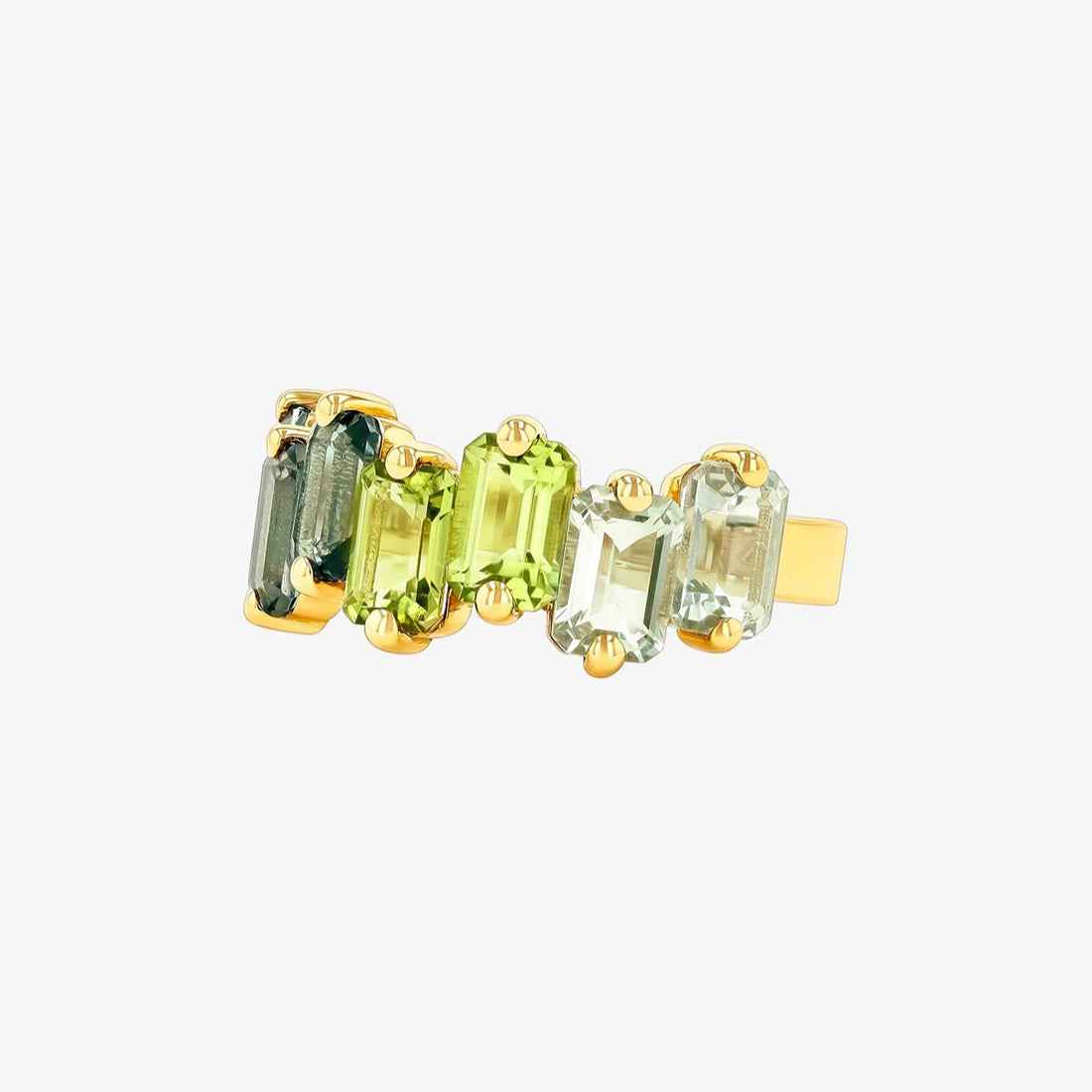 Ceylon Emerald-Cut Green Ombre Gemstone 18K Yellow Gold Half Band Ring