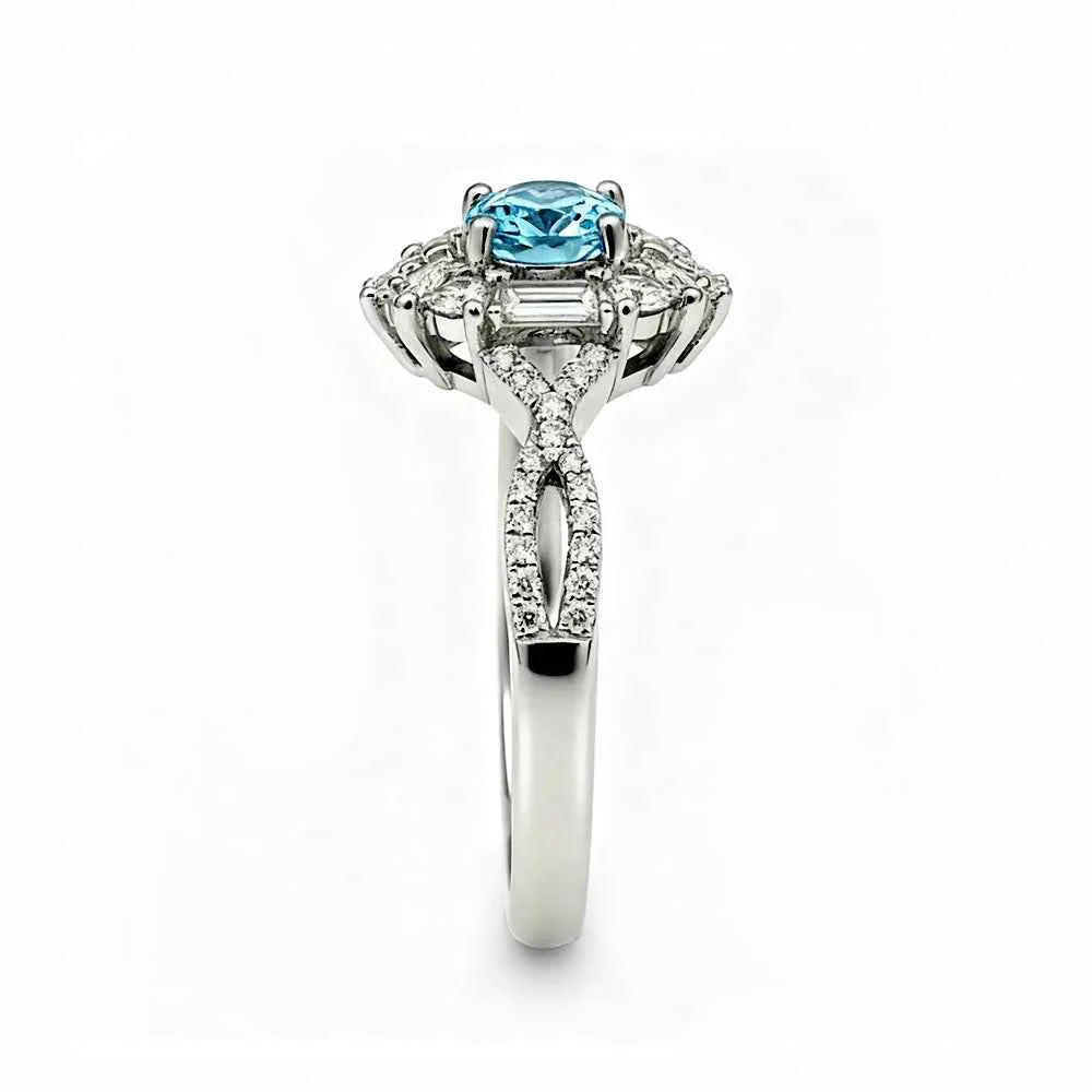 Ceylon Blaze Natural Blue Sapphire Vintage Platinum Diamond Ring