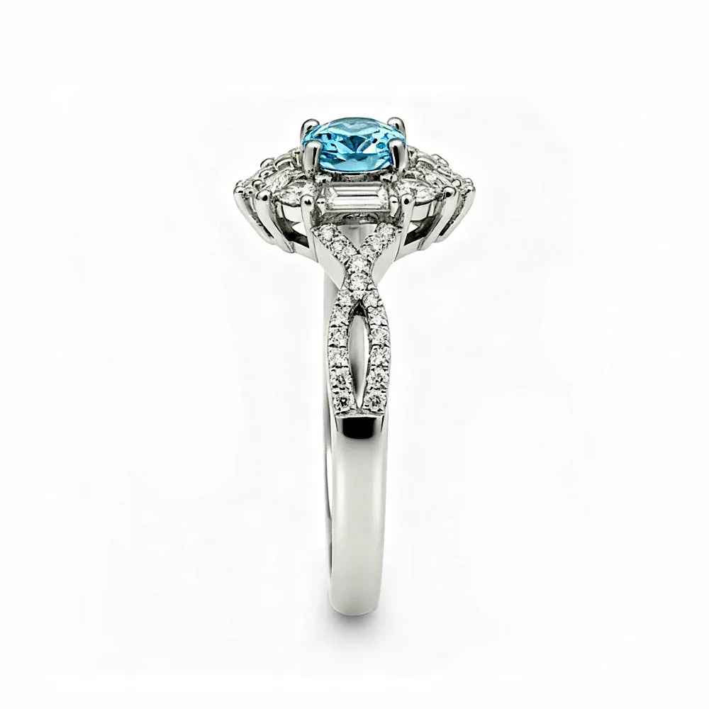 Ceylon Blaze Natural Blue Sapphire Vintage  White Gold Diamond Ring