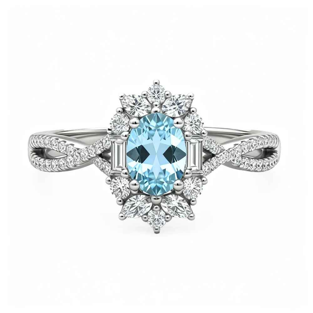 Ceylon Blaze Natural Blue Sapphire Vintage  White Gold Diamond Ring
