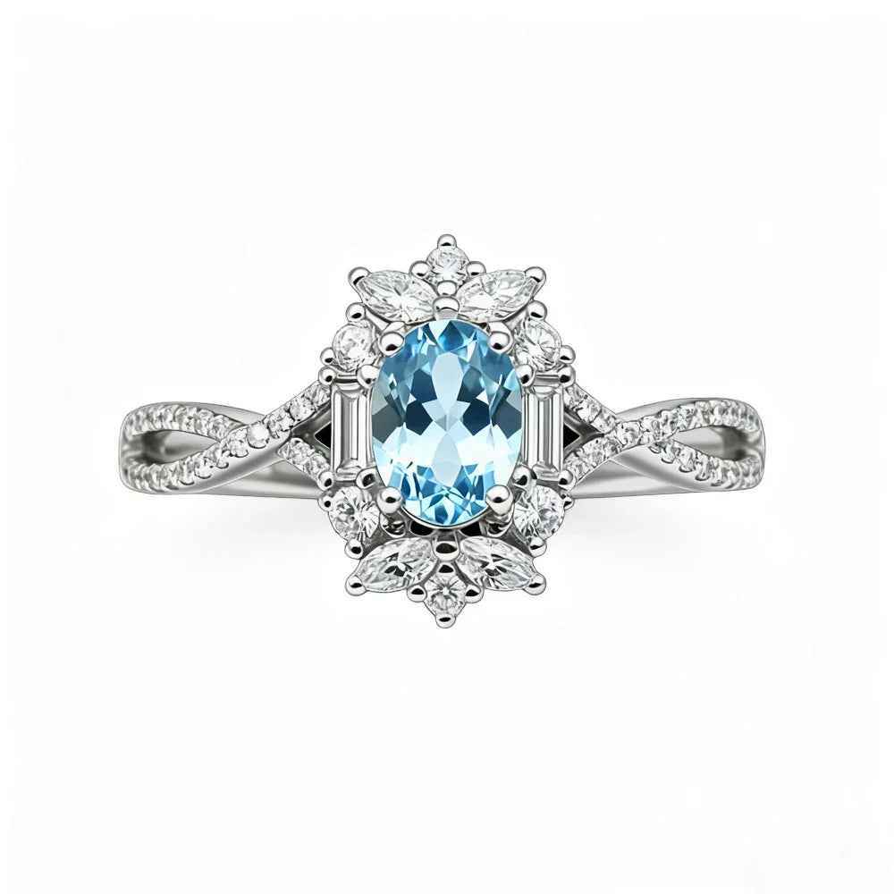 Ceylon Blaze Natural Blue Sapphire Vintage  White Gold Diamond Ring