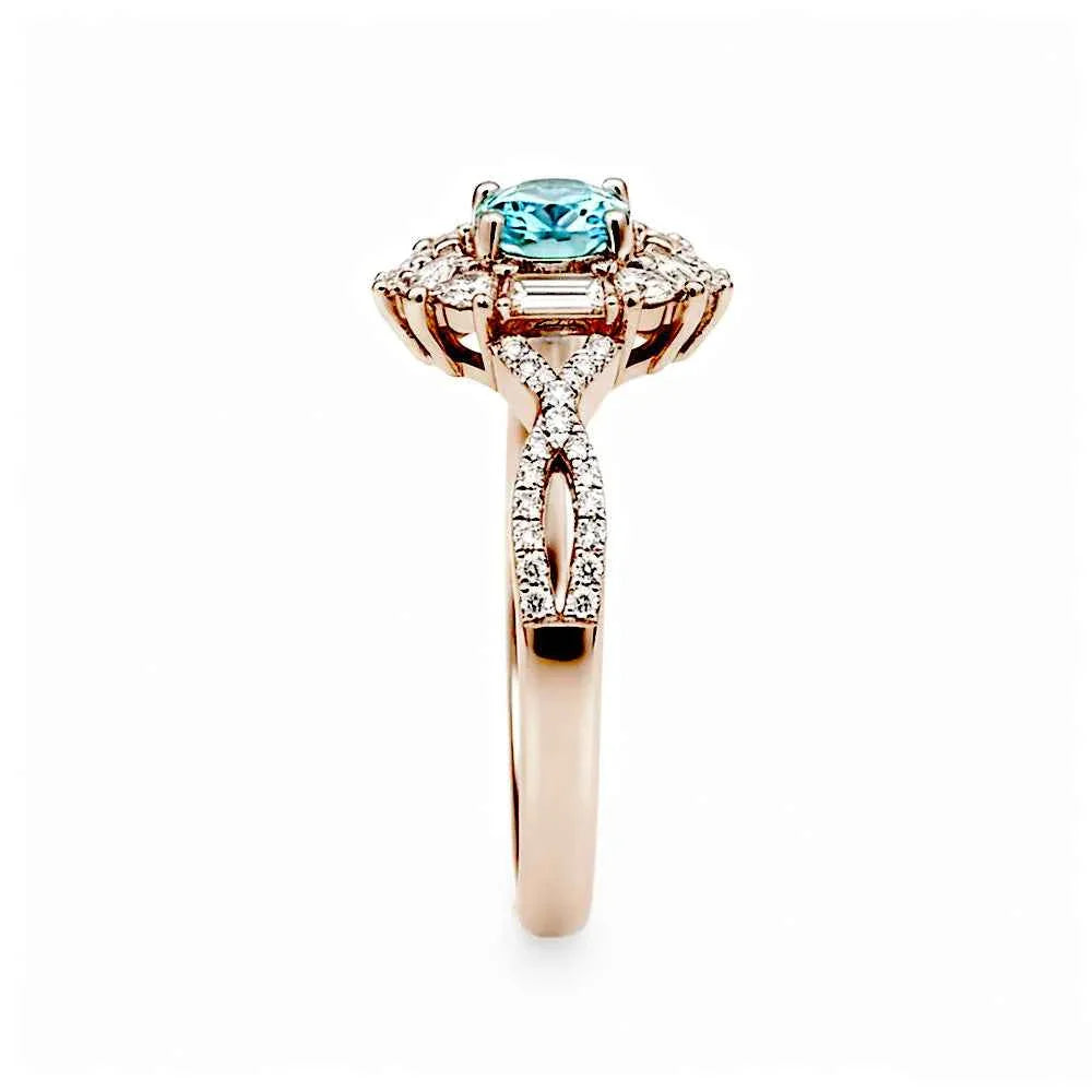 Ceylon Blaze Natural Blue Sapphire Vintage Rose Gold Diamond Ring