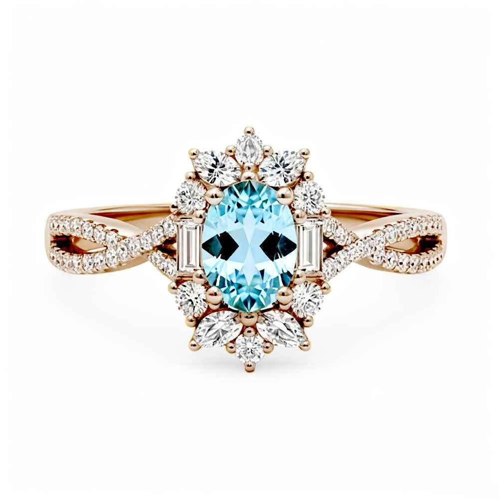 Ceylon Blaze Natural Blue Sapphire Vintage Rose Gold Diamond Ring