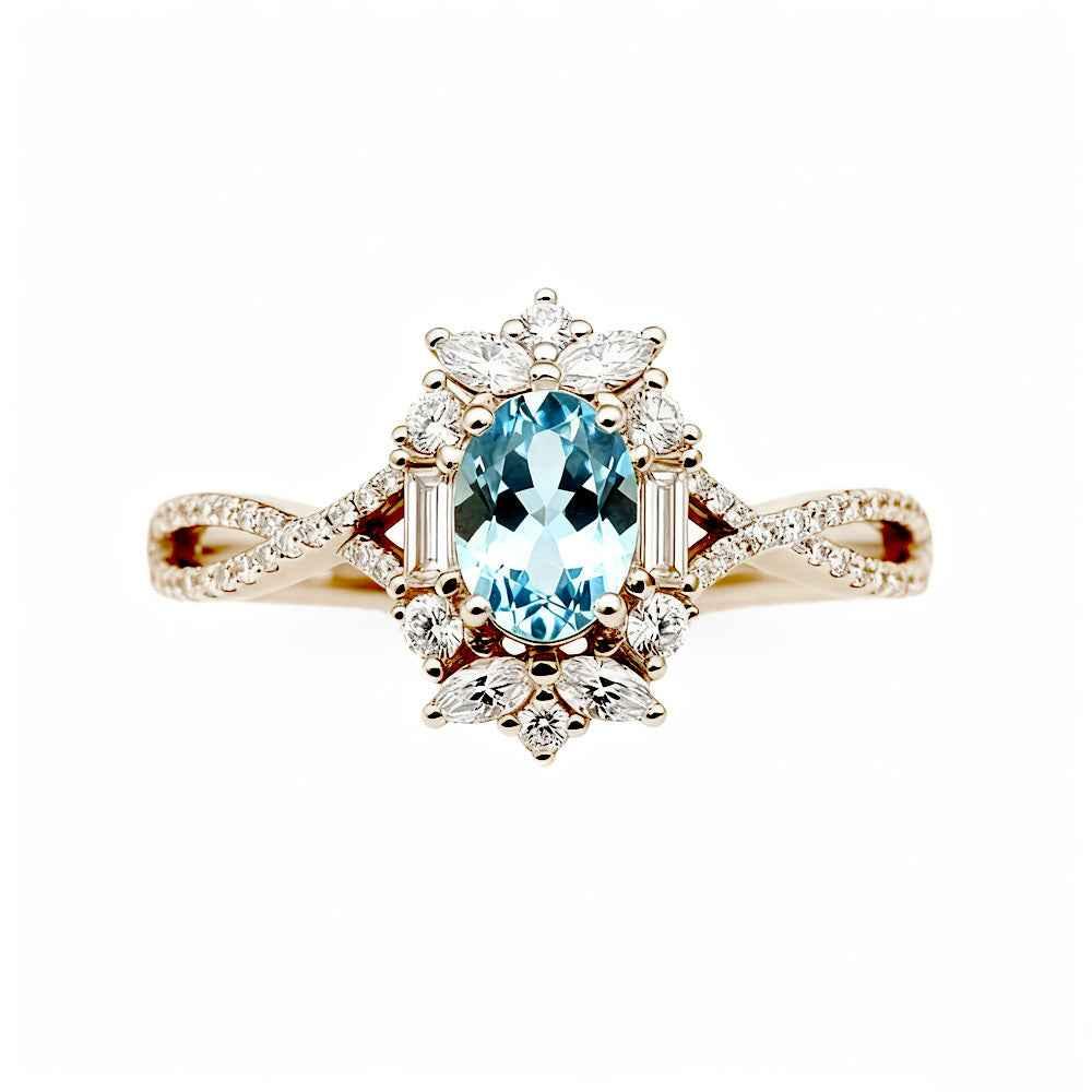 Ceylon Blaze Natural Blue Sapphire Vintage Rose Gold Diamond Ring