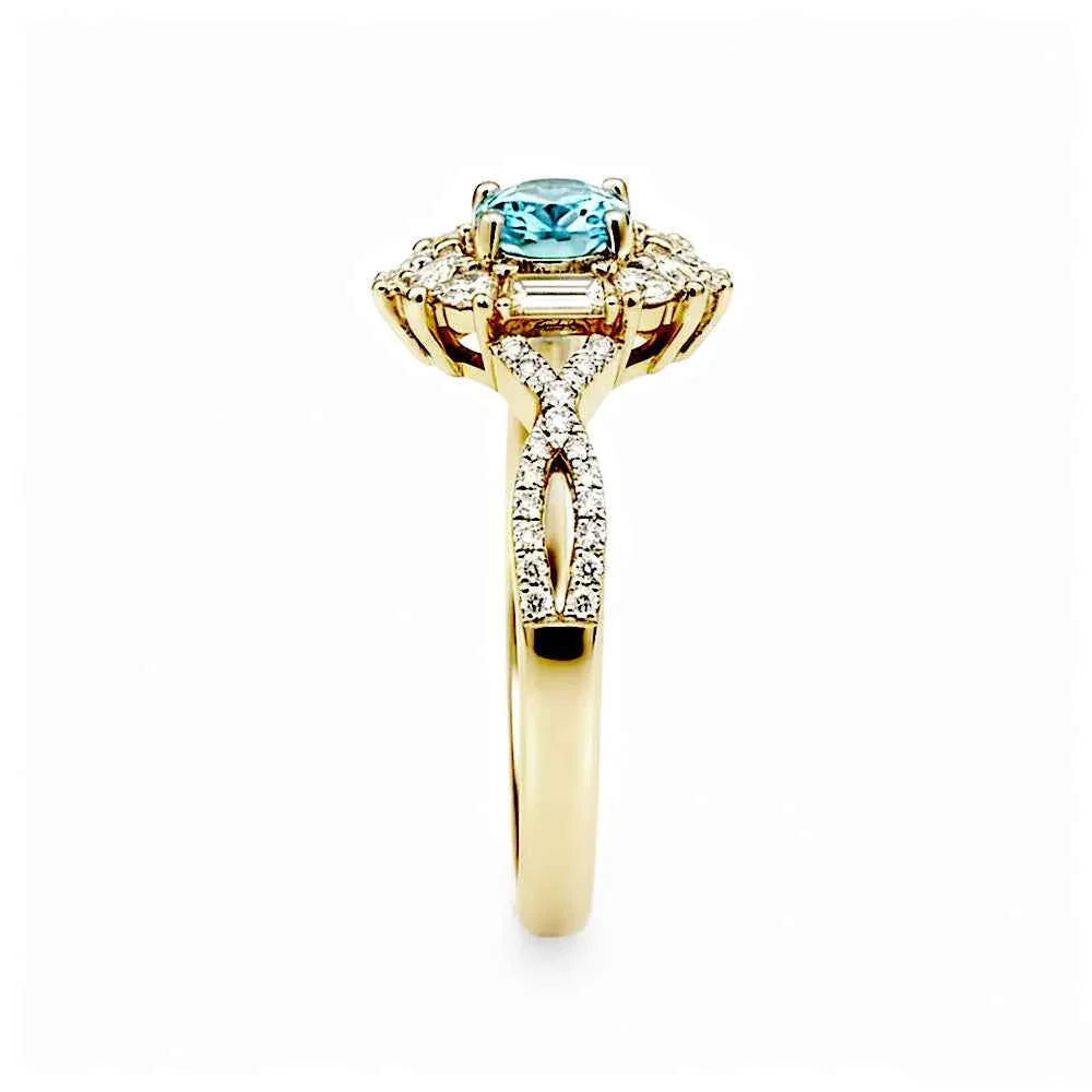 Ceylon Blaze Natural Blue Sapphire Vintage Yellow Gold Diamond Ring
