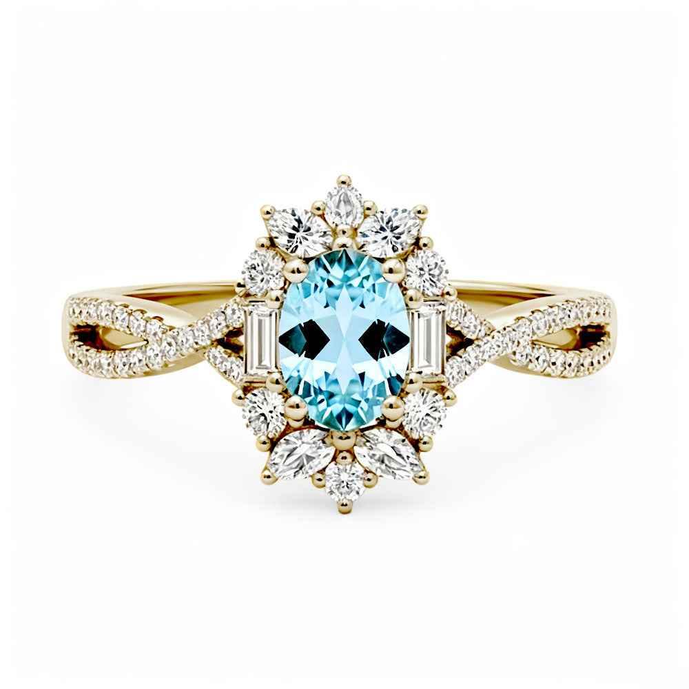 Ceylon Blaze Natural Blue Sapphire Vintage Yellow Gold Diamond Ring