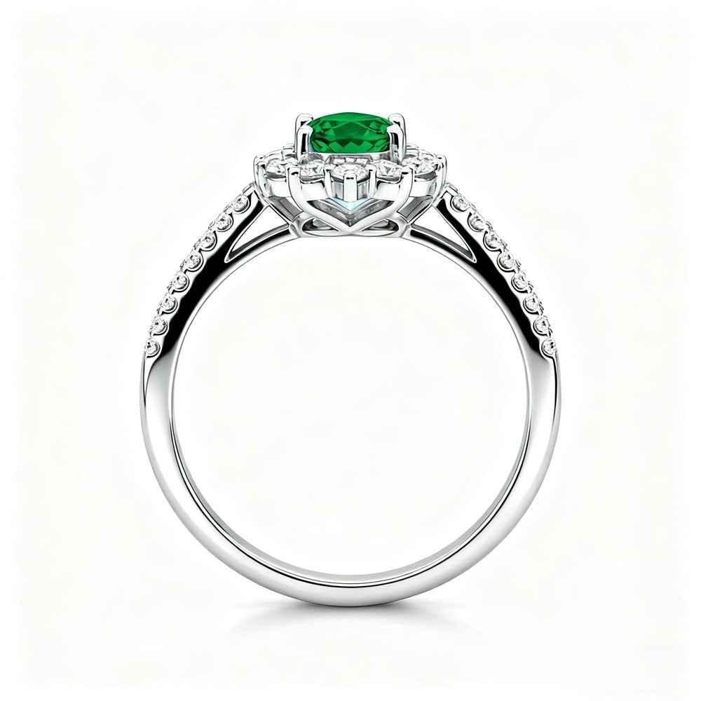 Ceylon Blaze Natural Emerald Vintage Platinum Diamond Ring