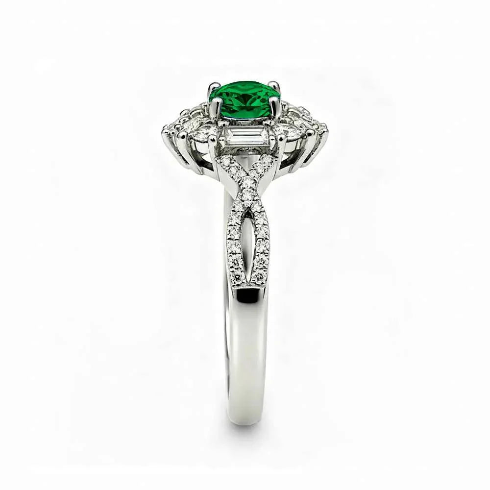 Ceylon Blaze Natural Emerald Vintage Platinum Diamond Ring