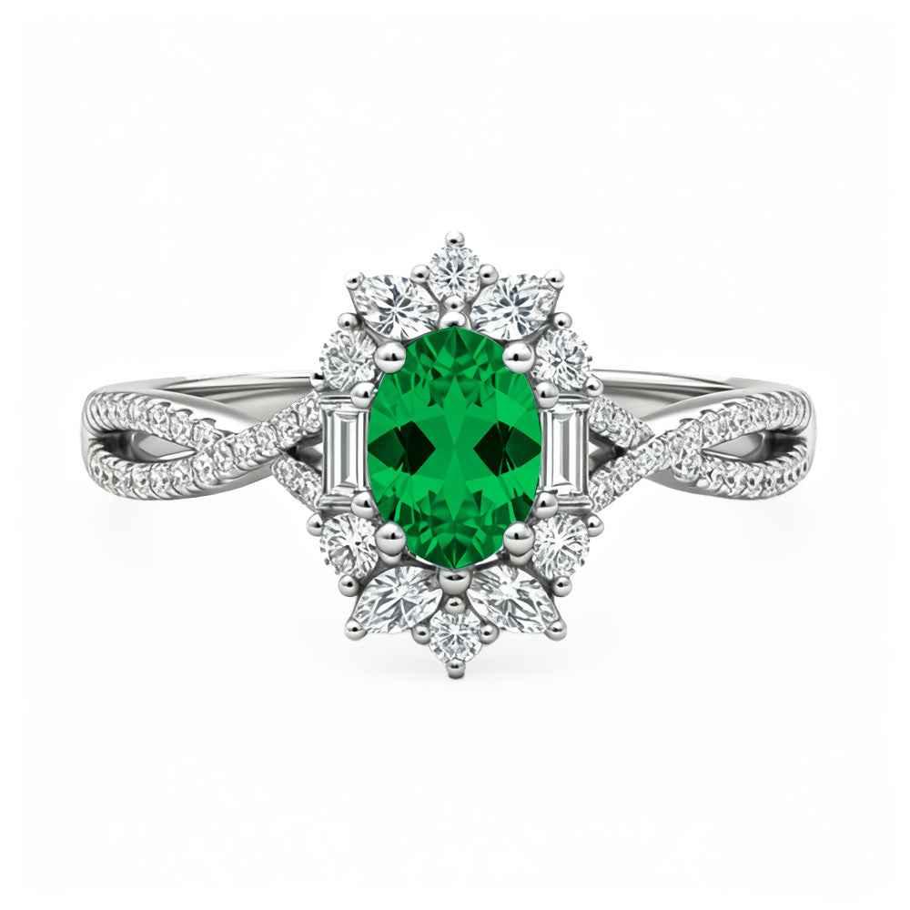 Ceylon Blaze Natural Emerald Vintage Platinum Diamond Ring