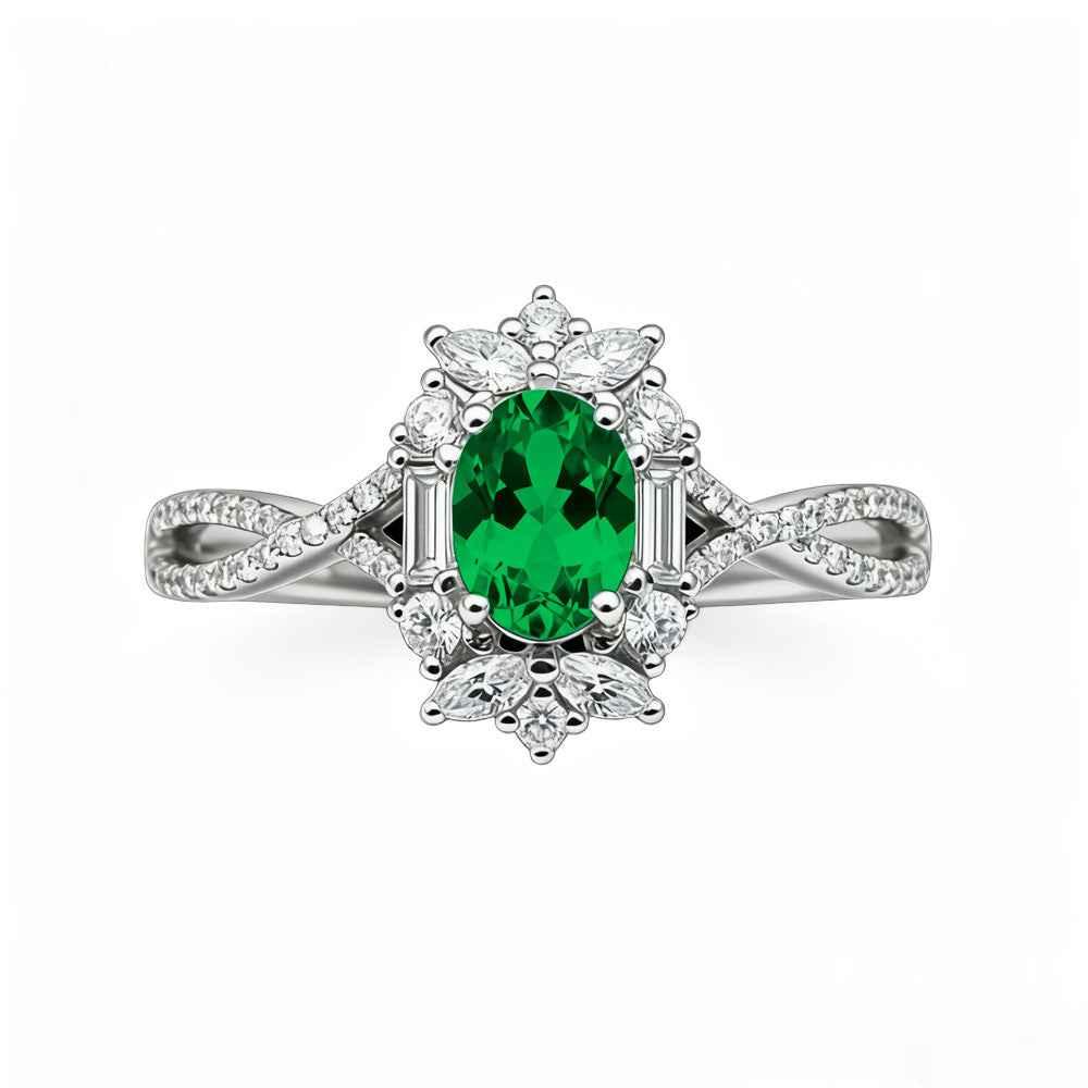 Ceylon Blaze Natural Emerald Vintage Platinum Diamond Ring