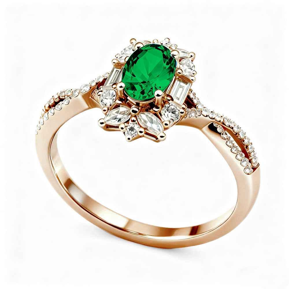 Ceylon Blaze Natural Emerald Vintage  Rose Gold Diamond Ring