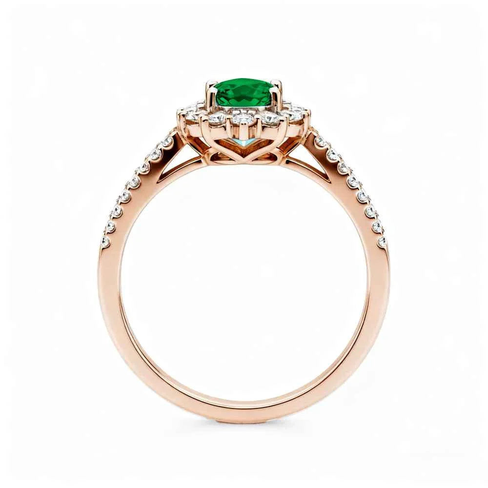 Ceylon Blaze Natural Emerald Vintage  Rose Gold Diamond Ring