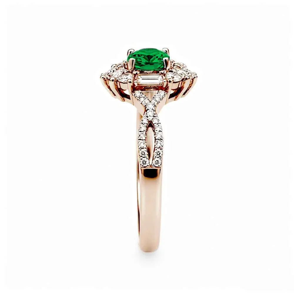 Ceylon Blaze Natural Emerald Vintage  Rose Gold Diamond Ring