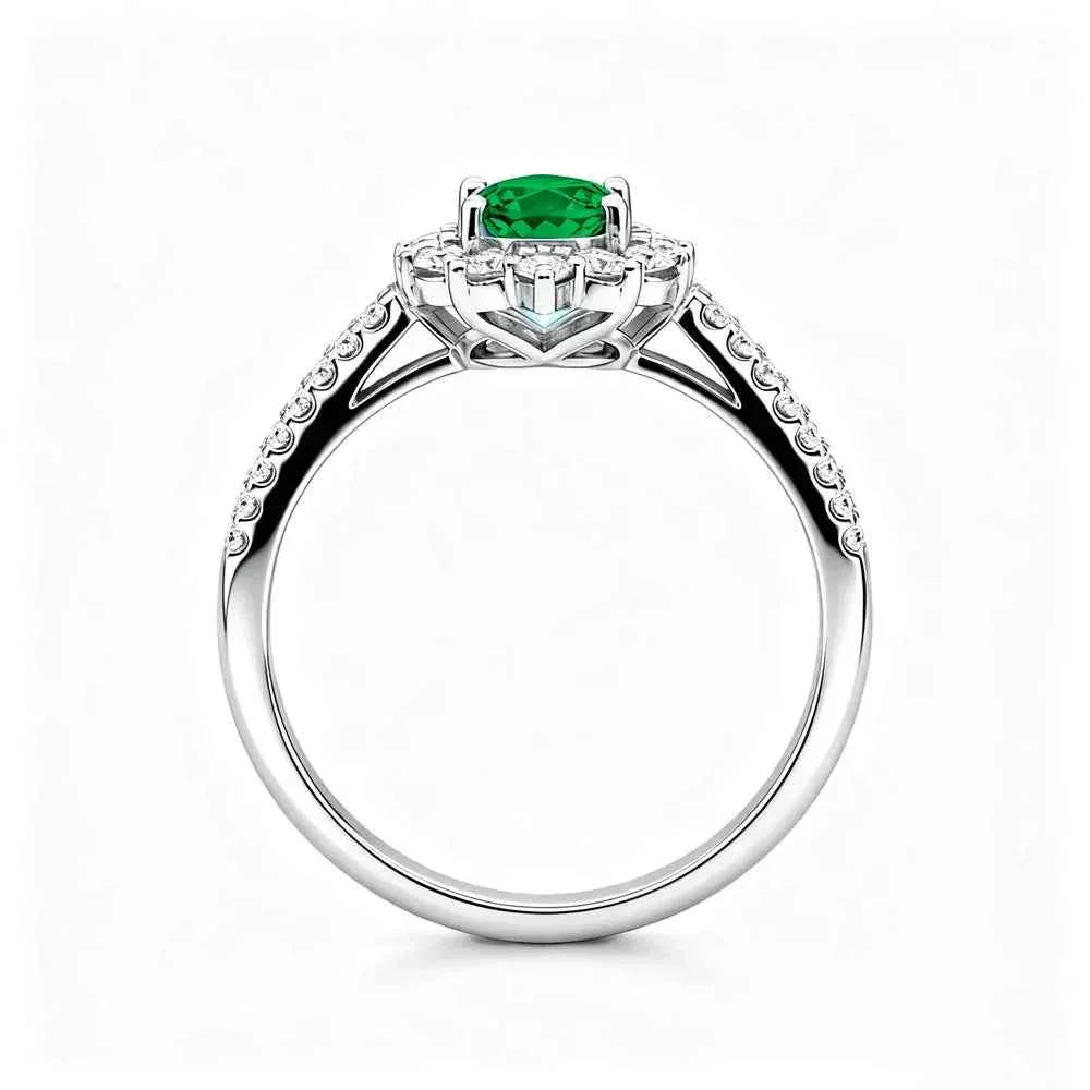 Ceylon Blaze Natural Emerald Vintage  White Gold Diamond Ring
