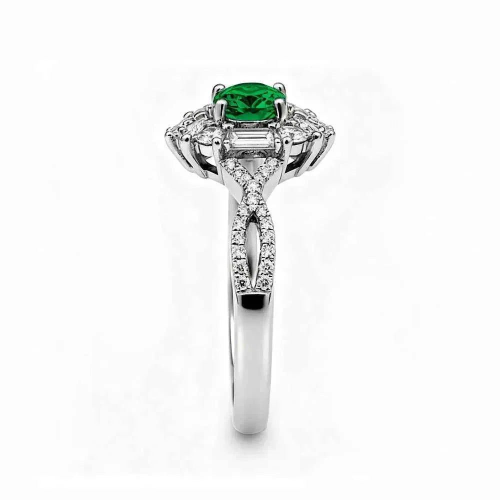 Ceylon Blaze Natural Emerald Vintage  White Gold Diamond Ring