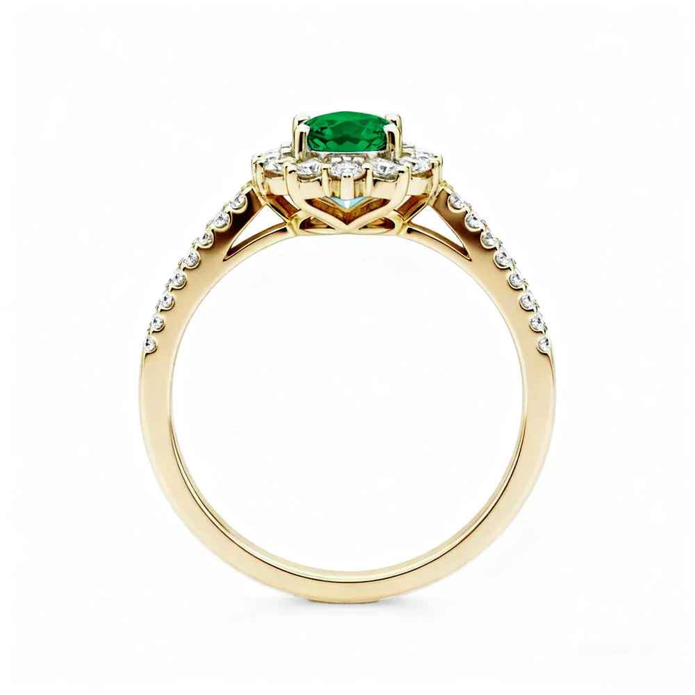 Ceylon Blaze Natural Emerald Vintage Yellow Gold Diamond Ring