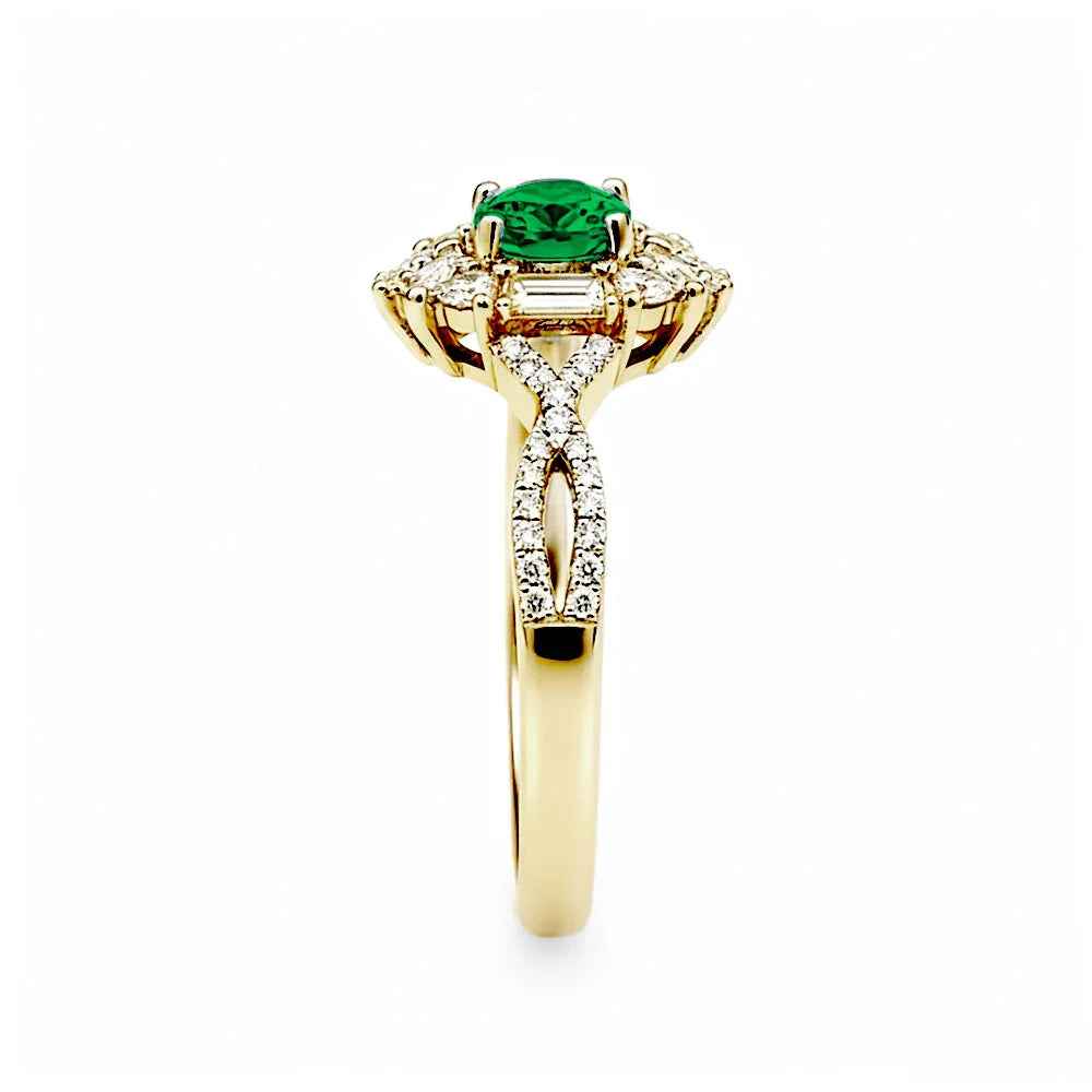 Ceylon Blaze Natural Emerald Vintage Yellow Gold Diamond Ring