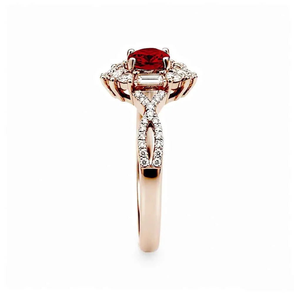 Ceylon Blaze Natural Ruby Vintage Rose Gold Diamond Ring