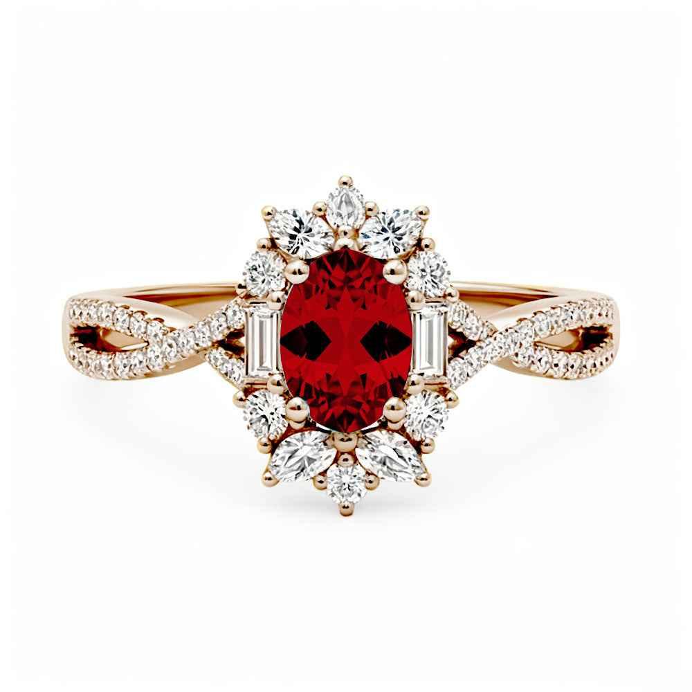 Ceylon Blaze Natural Ruby Vintage Rose Gold Diamond Ring