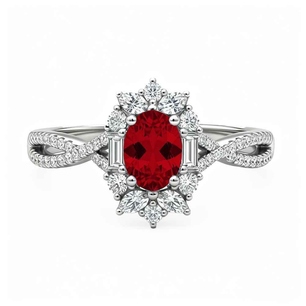 Ceylon Blaze Natural Ruby Vintage Platinum Diamond Ring