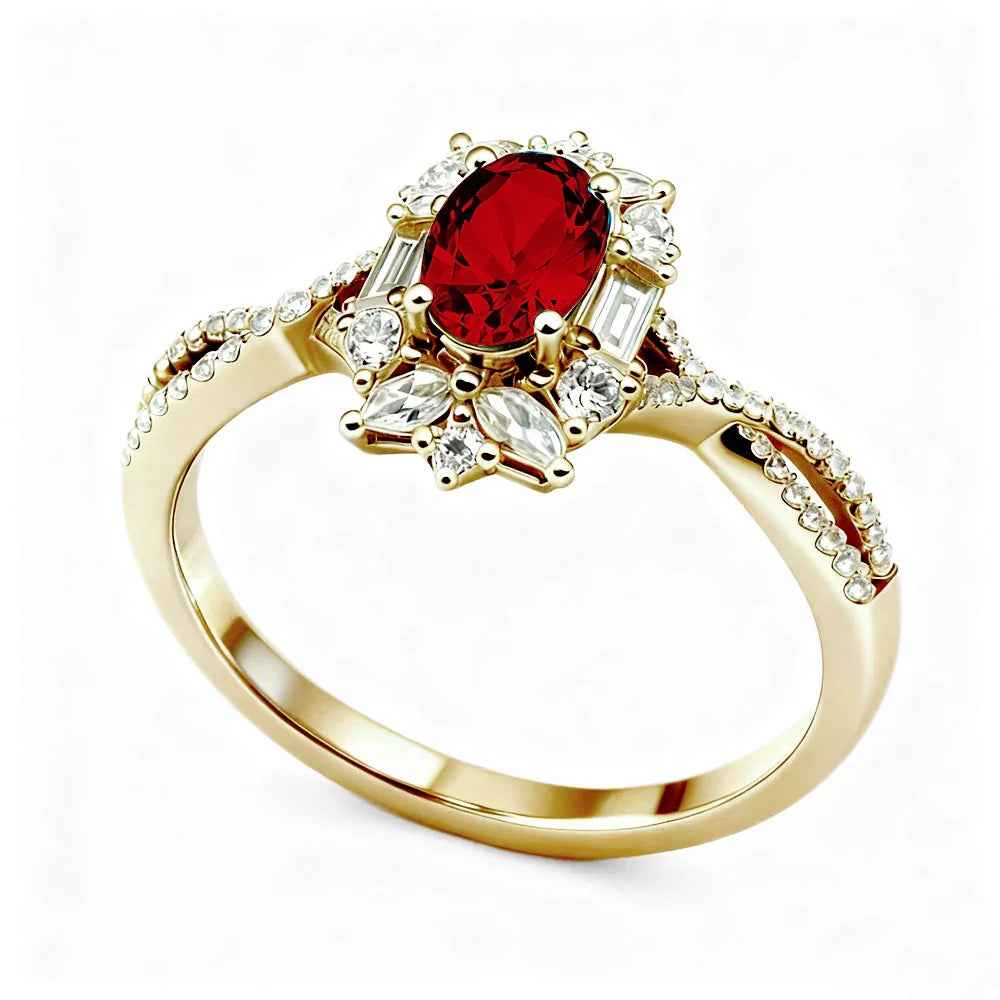 Ceylon Blaze Natural Ruby Vintage Yellow Gold Diamond Ring