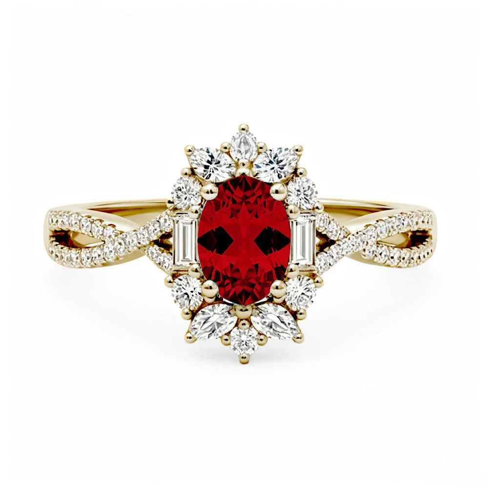 Ceylon Blaze Natural Ruby Vintage Yellow Gold Diamond Ring