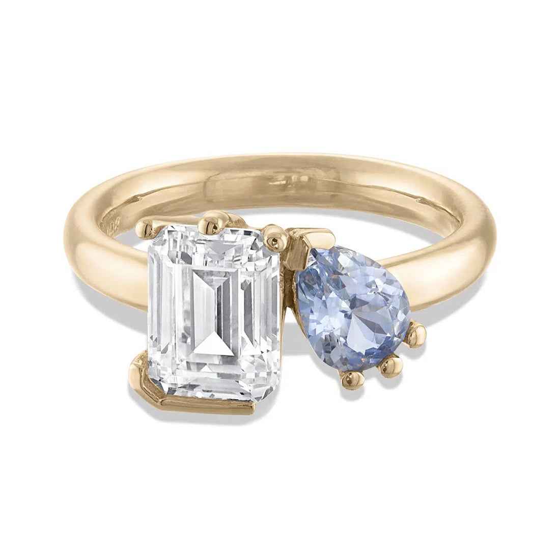 Ceylon Sky Blue Sapphire Diamond Reclaimed 18K Yellow Gold Ring