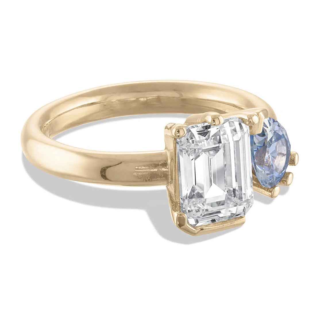Ceylon Sky Blue Sapphire Diamond Reclaimed 18K Yellow Gold Ring