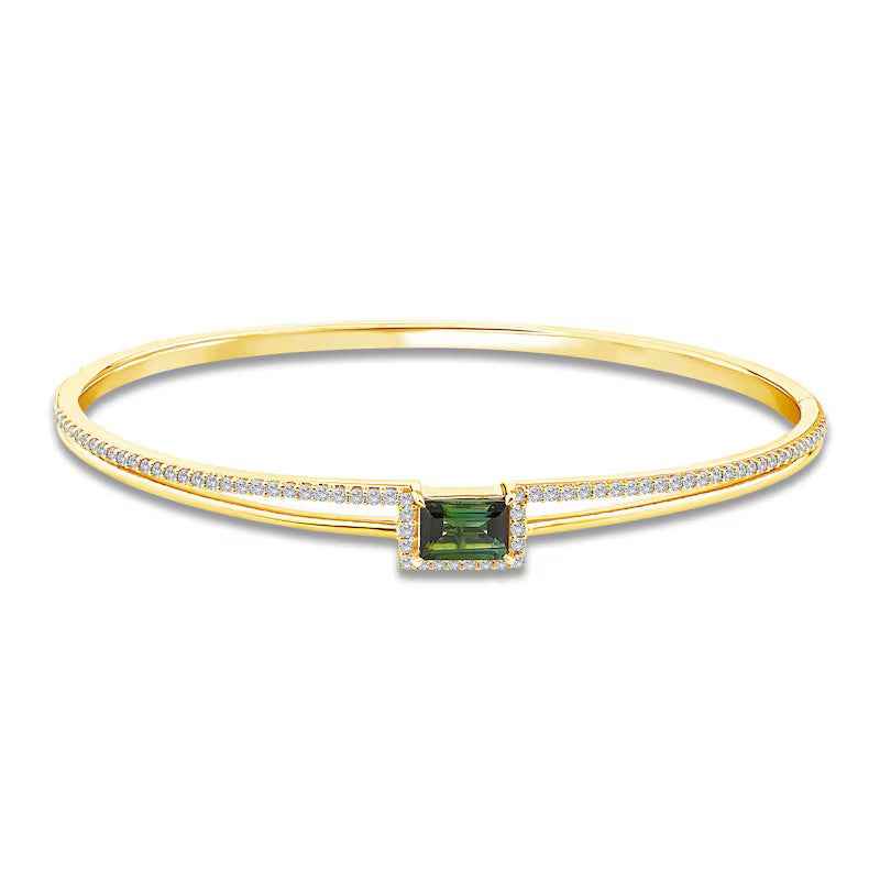 Ceylon Green Tourmaline Diamond 18K Yellow Gold Bangle Bracelet