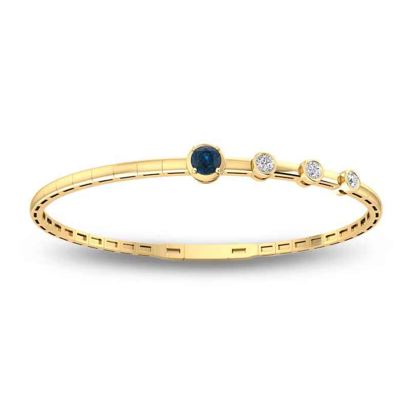 Ceylon Blue Sapphire Diamond Flex 18K Yellow Gold Bangle Bracelet