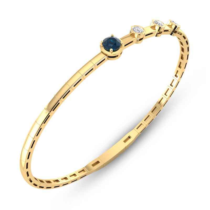Ceylon Blue Sapphire Diamond Flex 18K Yellow Gold Bangle Bracelet