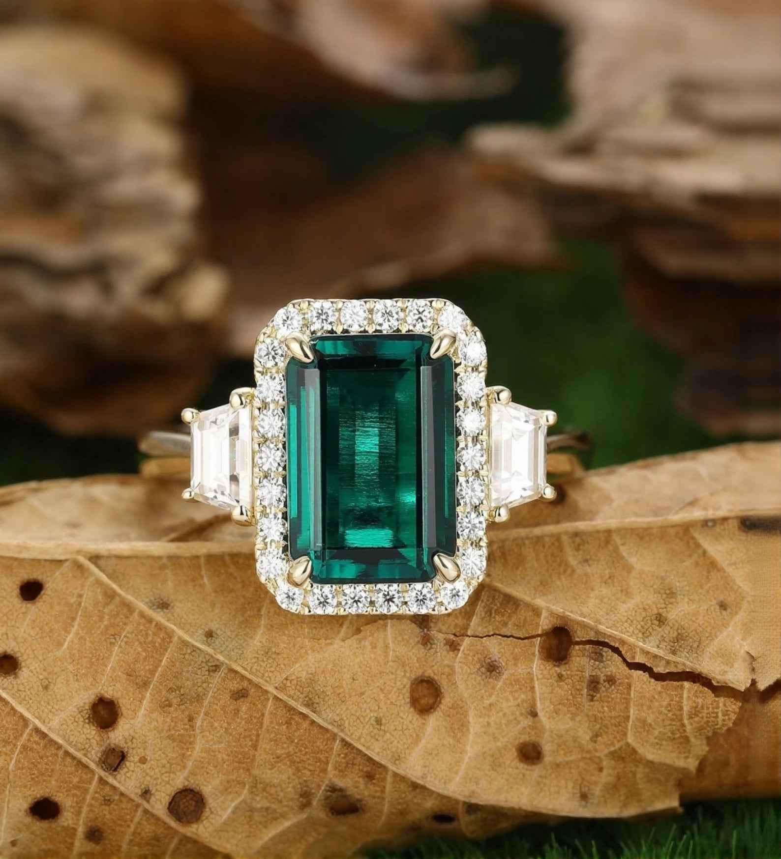 Ceylon Lanka Emerald Luxe Dual 18K Yellow Gold Ring