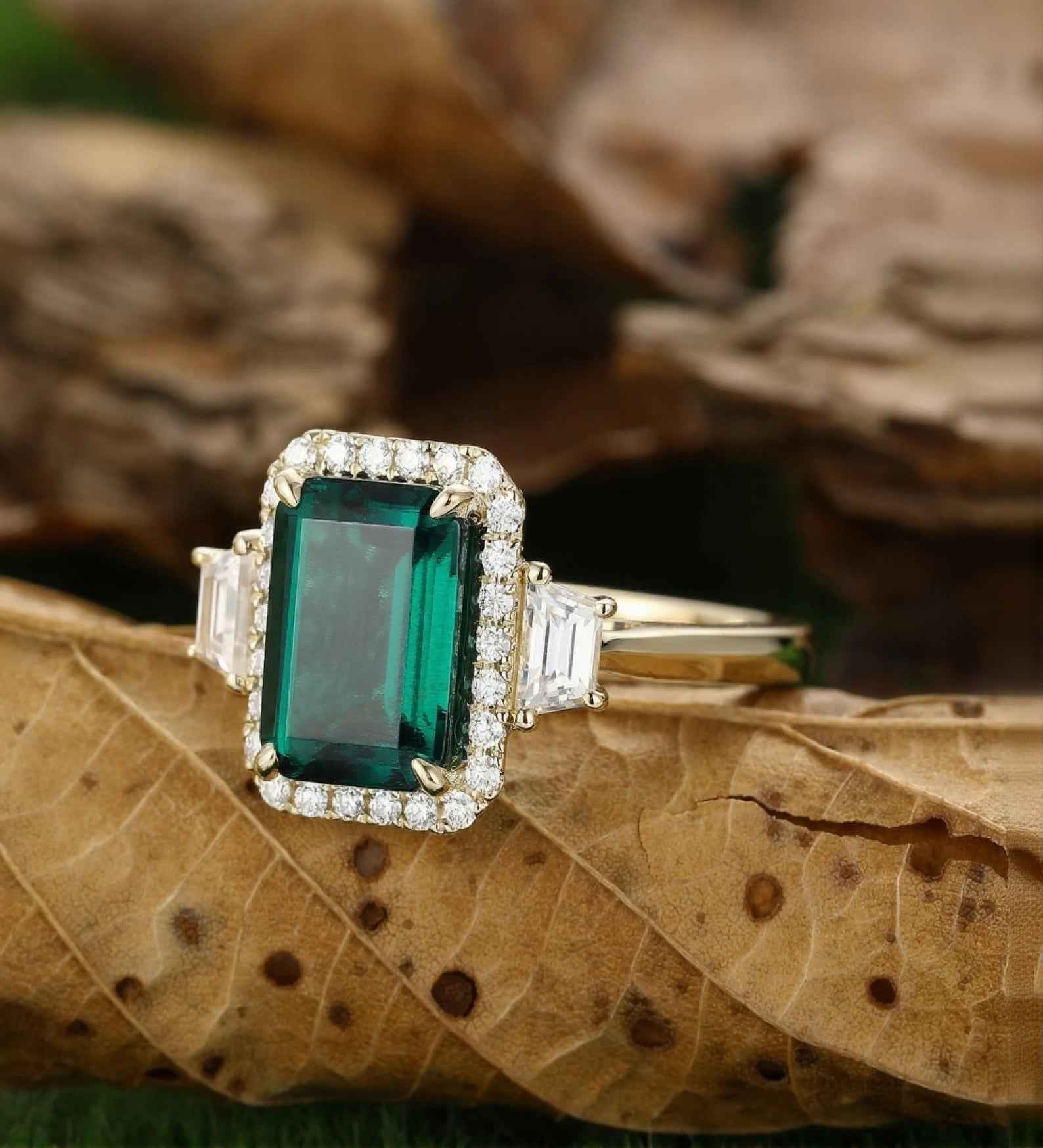 Ceylon Lanka Emerald Luxe Dual 18K Yellow Gold Ring