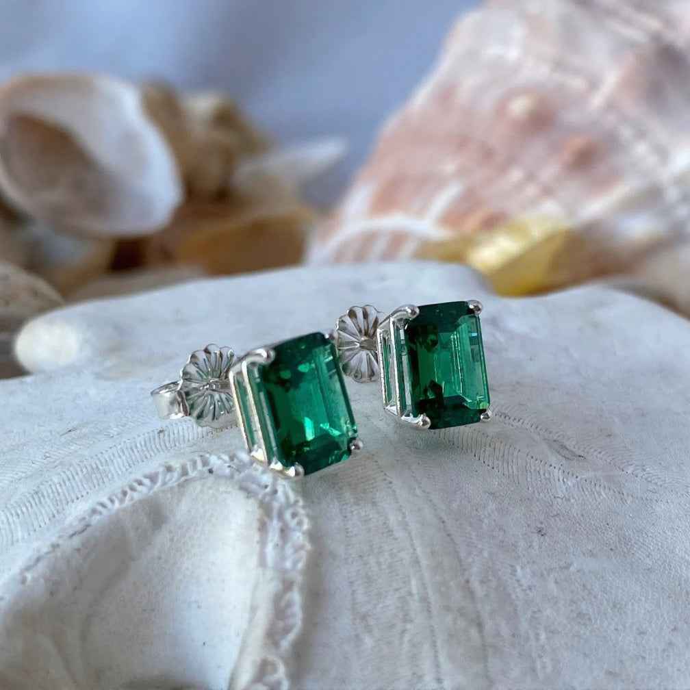 Ceylon Emerald Lux 18K White Gold Earrings