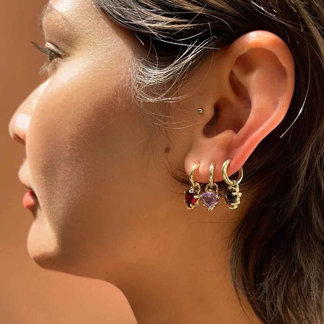 Ceylon HeartLilac Amethyst 18K Gold Hoop Earrings