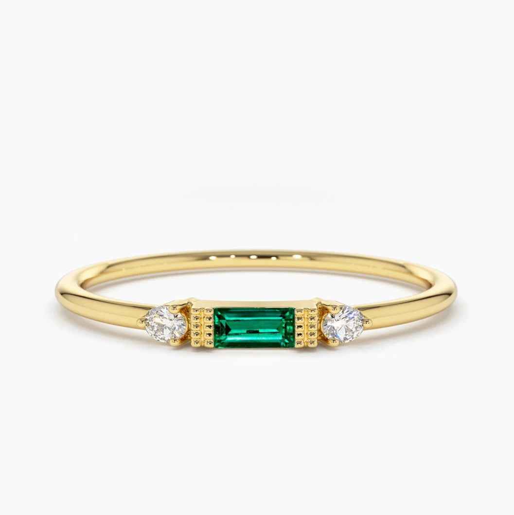 Ceylon Emerald Diamond Mini 18K Yellow Gold Ring