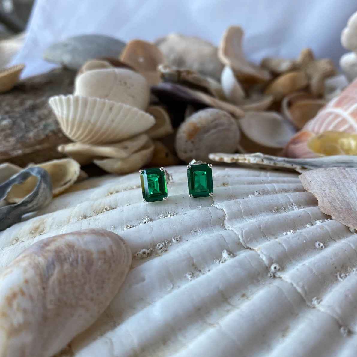 Ceylon Emerald Lux 18K White Gold Earrings