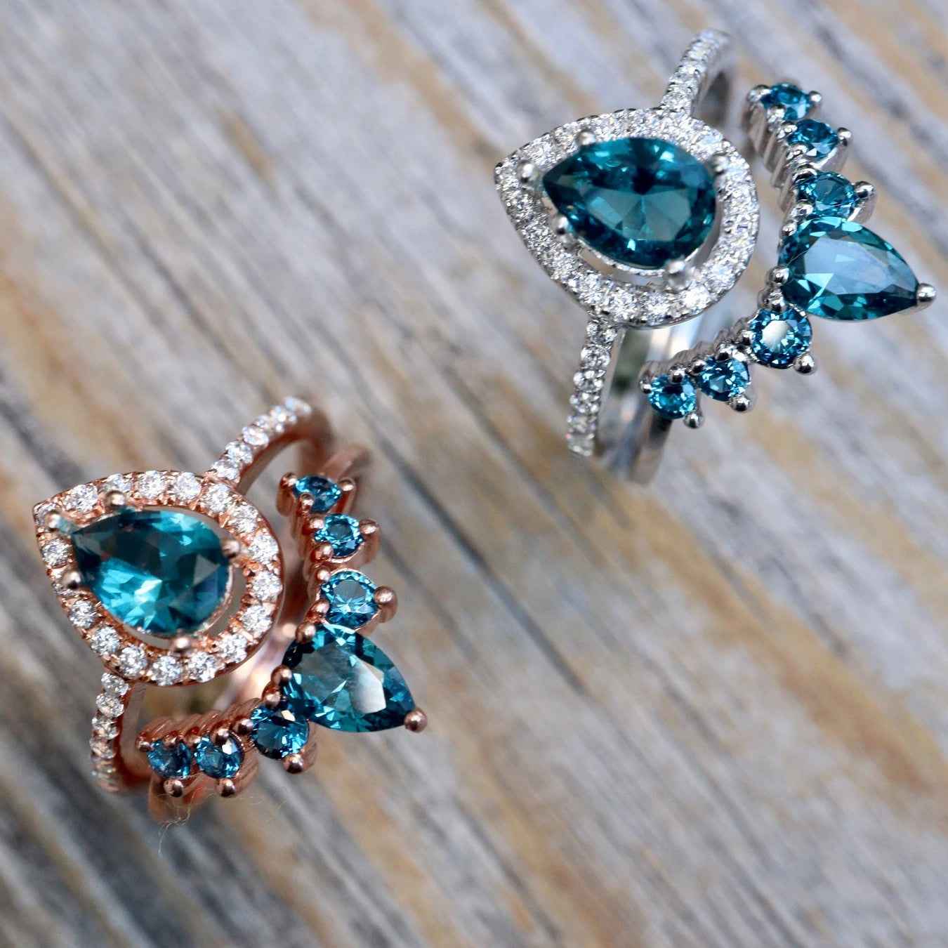 Ceylon London Blue Topaz Pear Bridal 18K White Gold Set