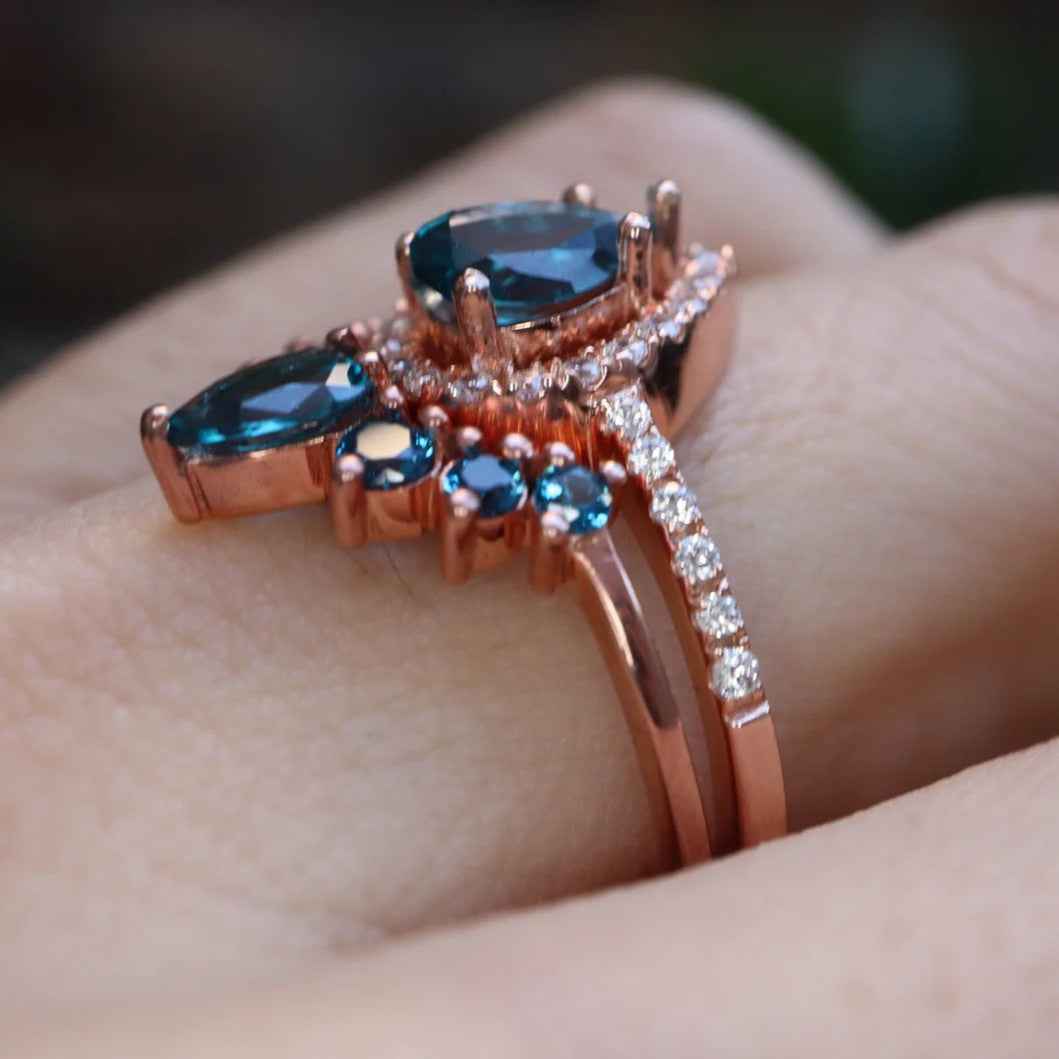 Ceylon London Blue Topaz Pear Bridal 18K White Gold Set