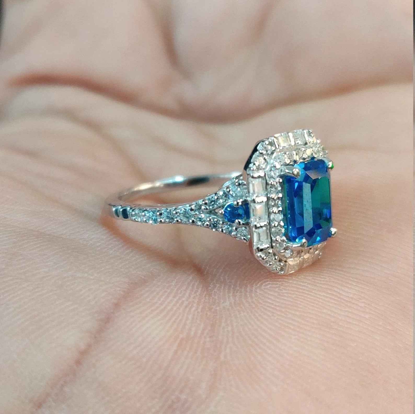 Ceylon London Blue Dual Cut 18K White Gold Ring