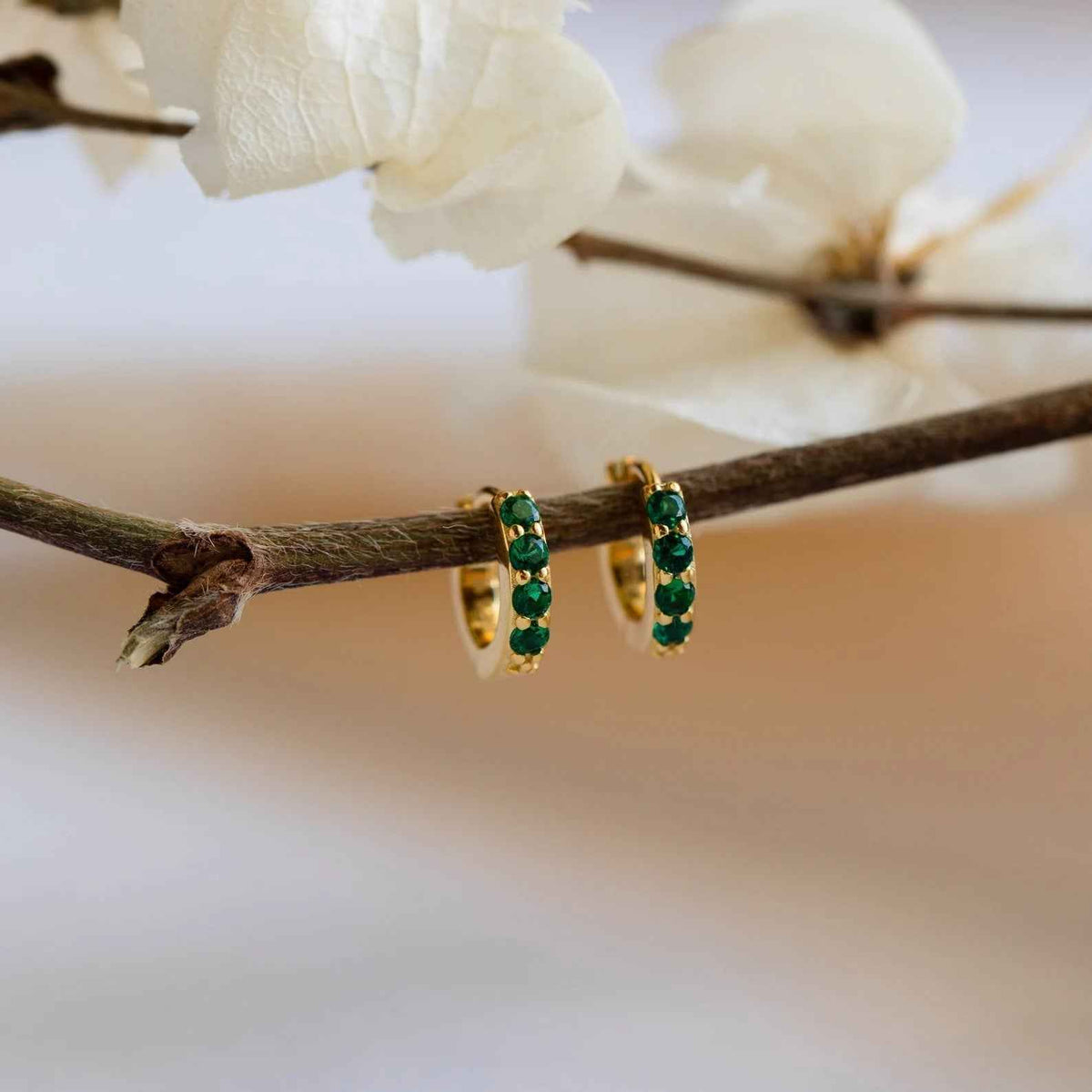 Ceylon Emerald Pave Huggie 18K Yellow Gold Hoops