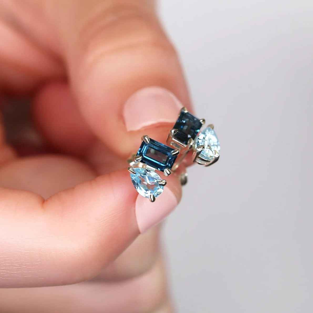 Ceylon Dual BlueTopaz Luxe 18K White Gold Earrings