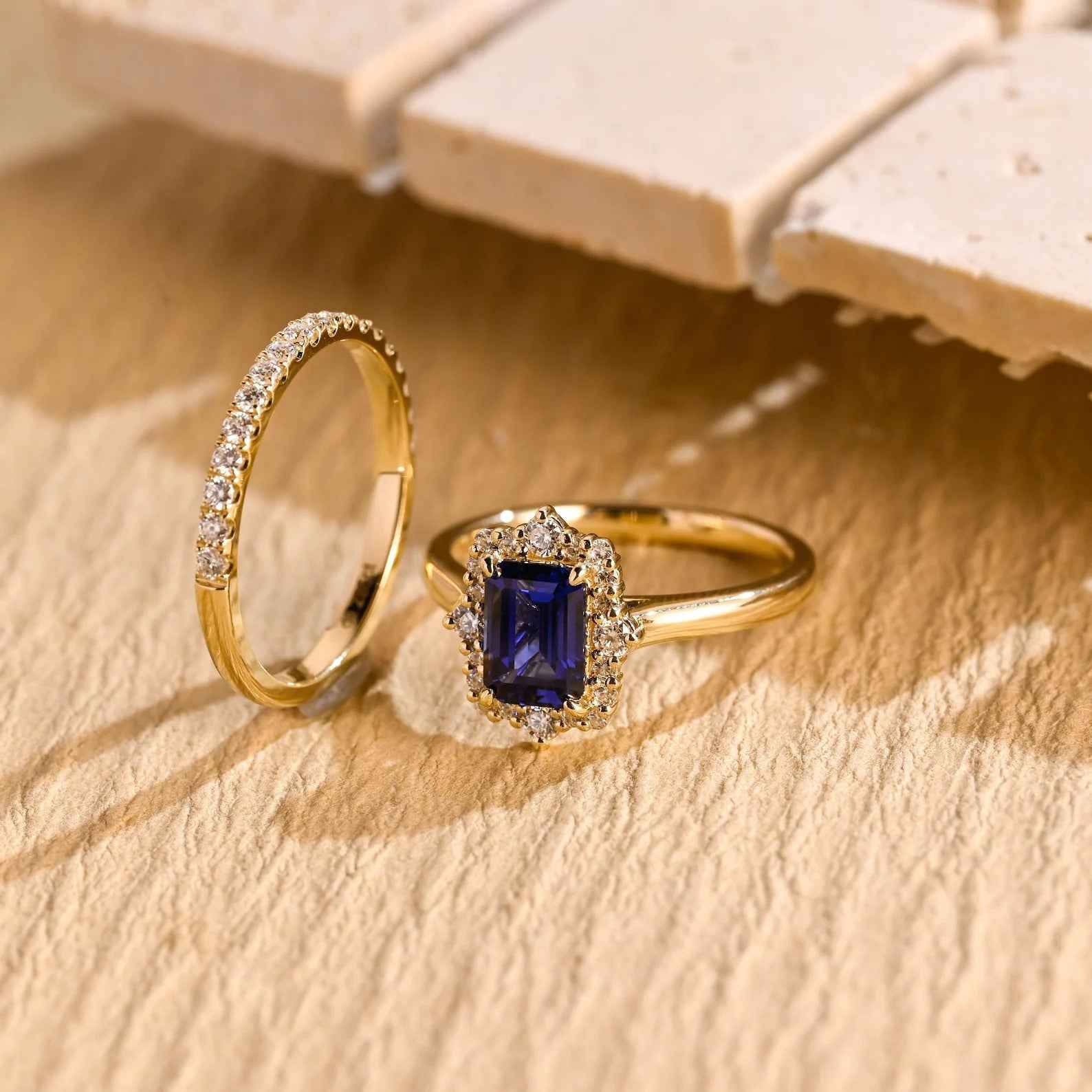 Ceylon Lanka Royal Blue Bridal 18K Yellow Gold Set