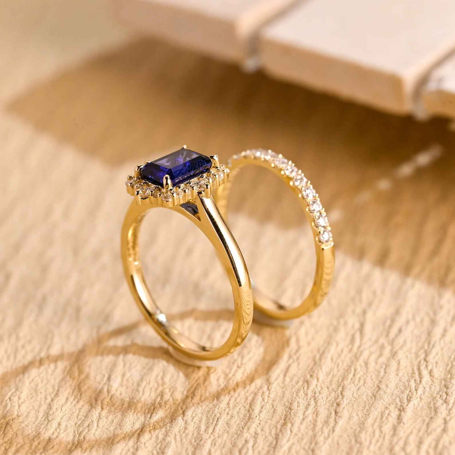 Ceylon Lanka Royal Blue Bridal 18K Yellow Gold Set