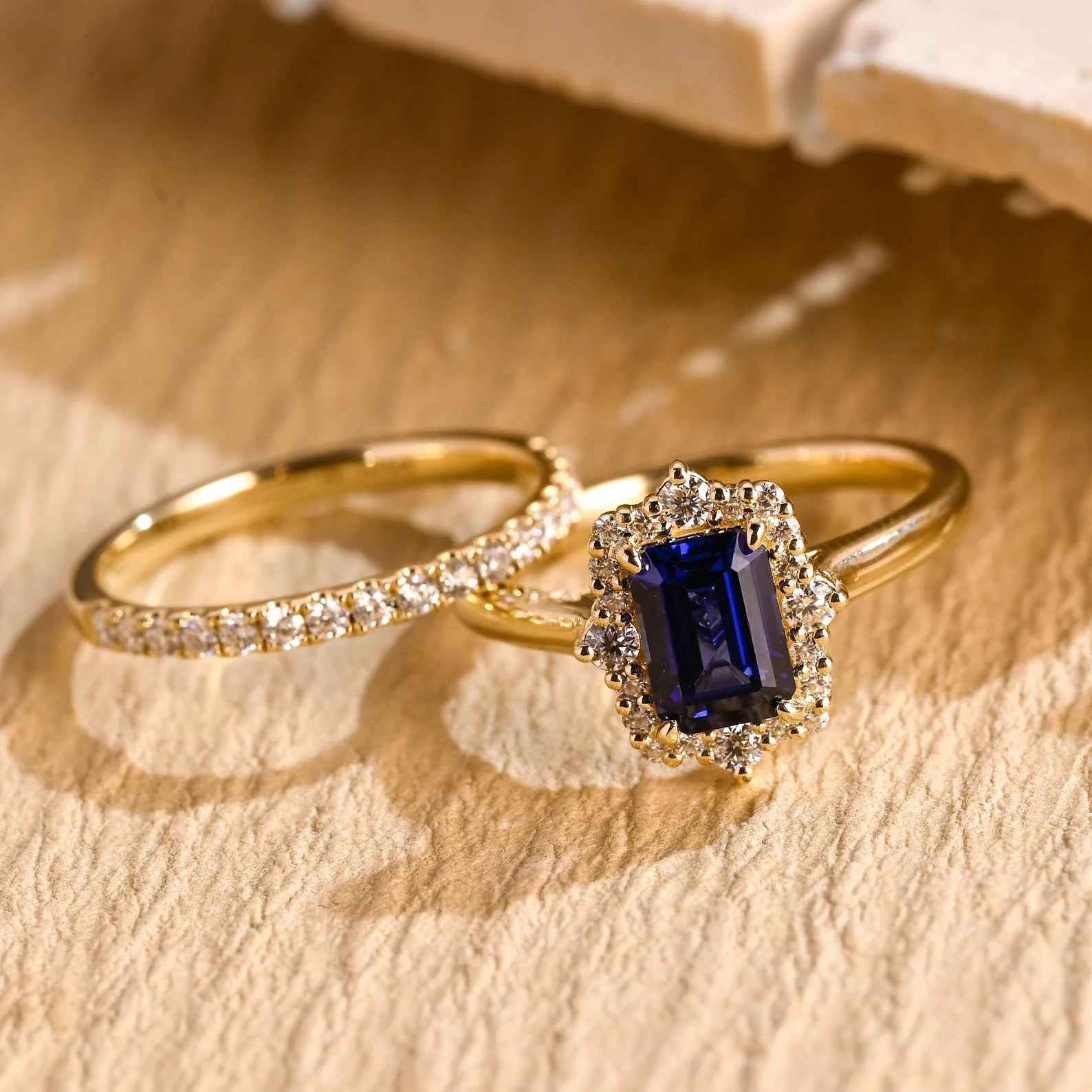 Ceylon Lanka Royal Blue Bridal 18K Yellow Gold Set