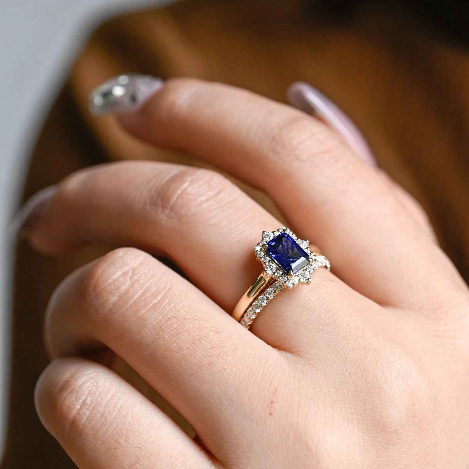 Ceylon Lanka Royal Blue Bridal 18K Yellow Gold Set