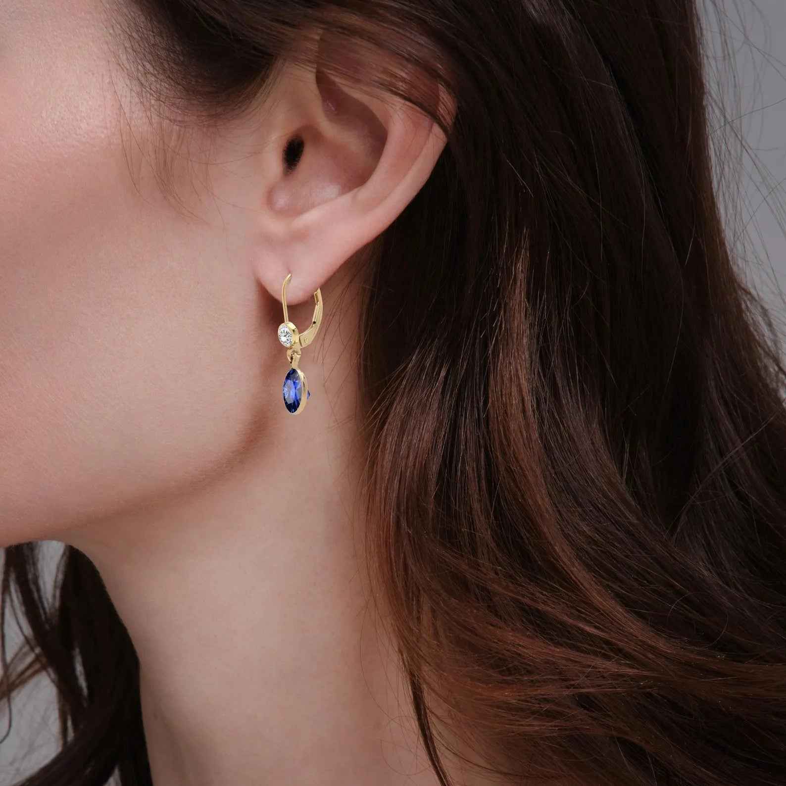 Ceylon Sapphire Minimal 18K Yellow Gold Drop Earrings