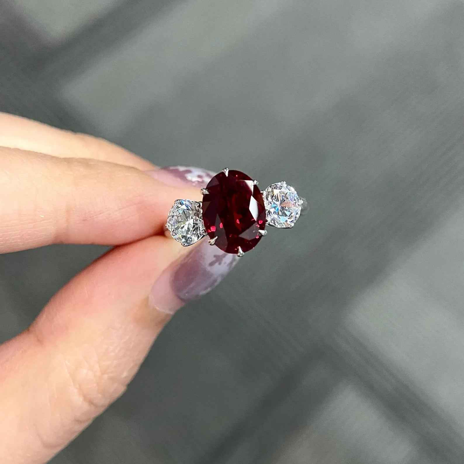 Ceylon Lanka Ruby Oval Lux 18K White Gold Ring