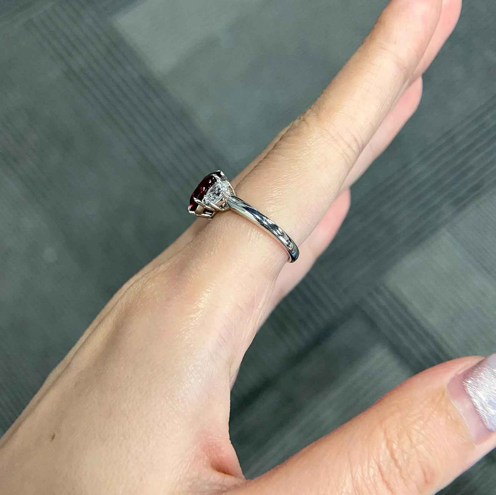 Ceylon Lanka Ruby Oval Lux 18K White Gold Ring